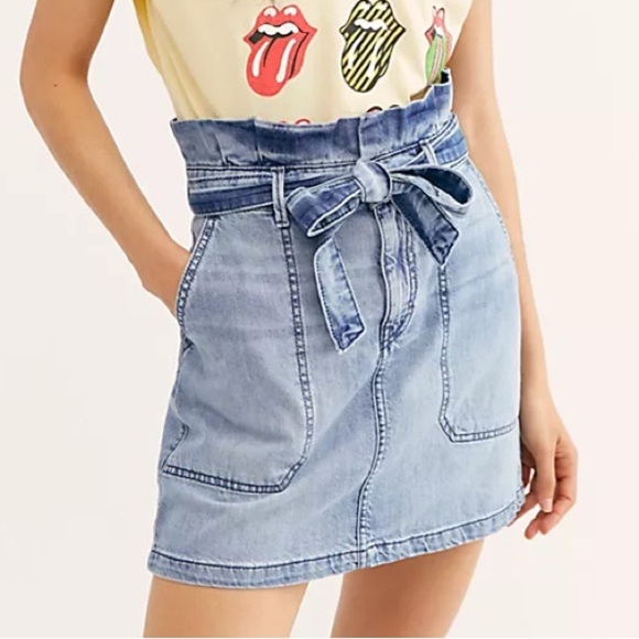 Free People Women 2 Indigo High Waist Splendor In The Grass Paperbag Denim Skirt - Picture 1 of 10
